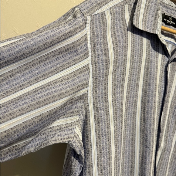 Bugatchi Men's Button Down Dress Shirt Cotton Blue White Striped Textured XL - Picture 5 of 14